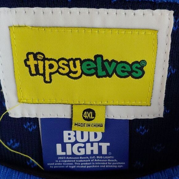 Tipsy Elves Men's Bud Light Beer Light Up Ugly Christmas Lights Crew Sweater 4XL - Picture 3 of 7